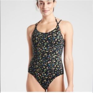 Athleta Multicolor Leopard Print One Piece Swimsuit w/ Key Hole Back
